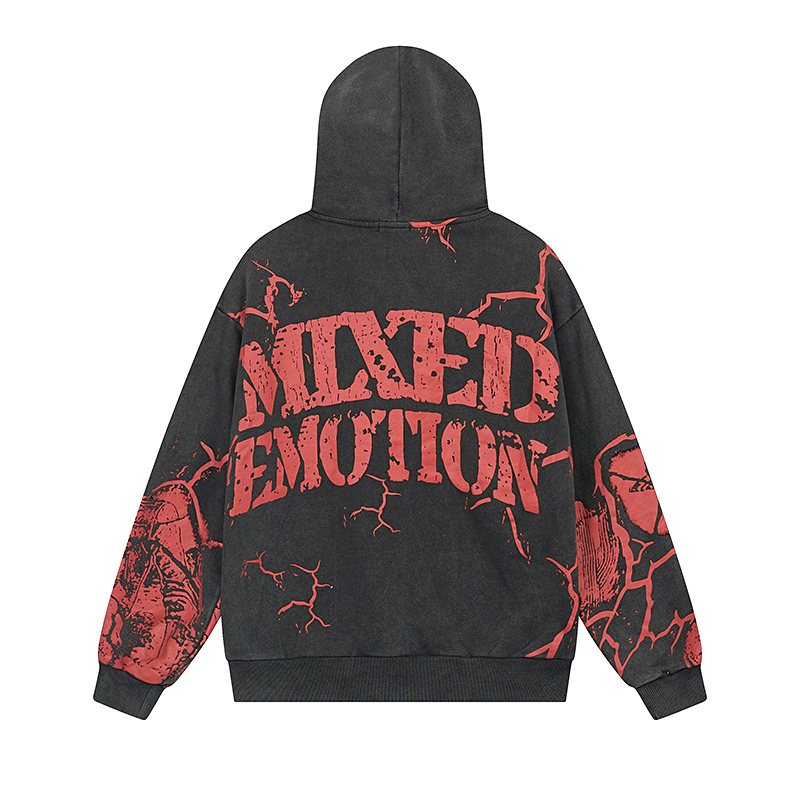 MIXED EMOTION Red Graphic Zip Hoodie ¡ª back