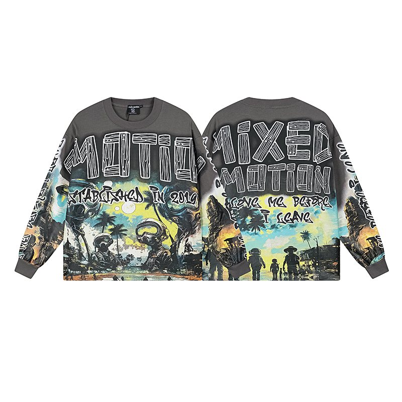 MIXED EMOTION Gray Graffiti Graphic Long-Sleeve T-Shirt ¡ª hero