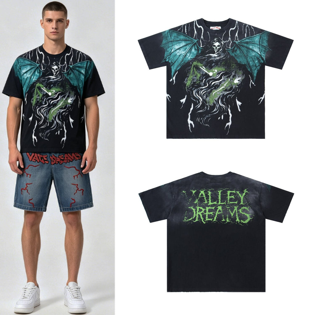 Valley Dreams Gothic Bat Skull Graphic T-Shirt ¡ª context