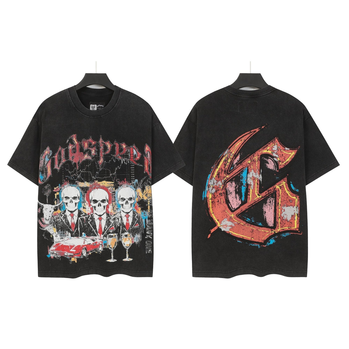 Godspeed Washed Black Skull Car Graphic T-Shirt ¡ª hero