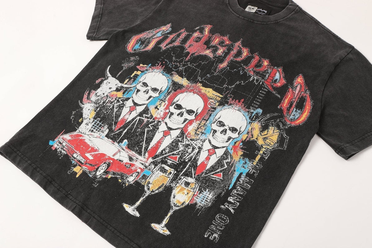 Godspeed Washed Black Skull Car Graphic T-Shirt ¡ª detail