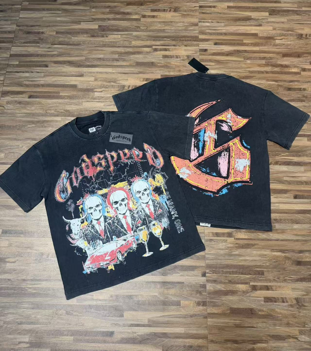 Godspeed Washed Black Skull Car Graphic T-Shirt ¡ª context