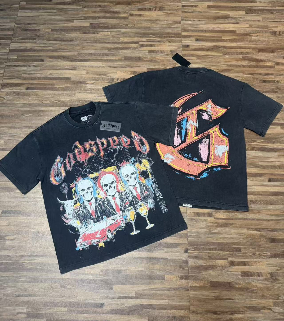 Godspeed Washed Black Skull Car Graphic T-Shirt ¡ª context