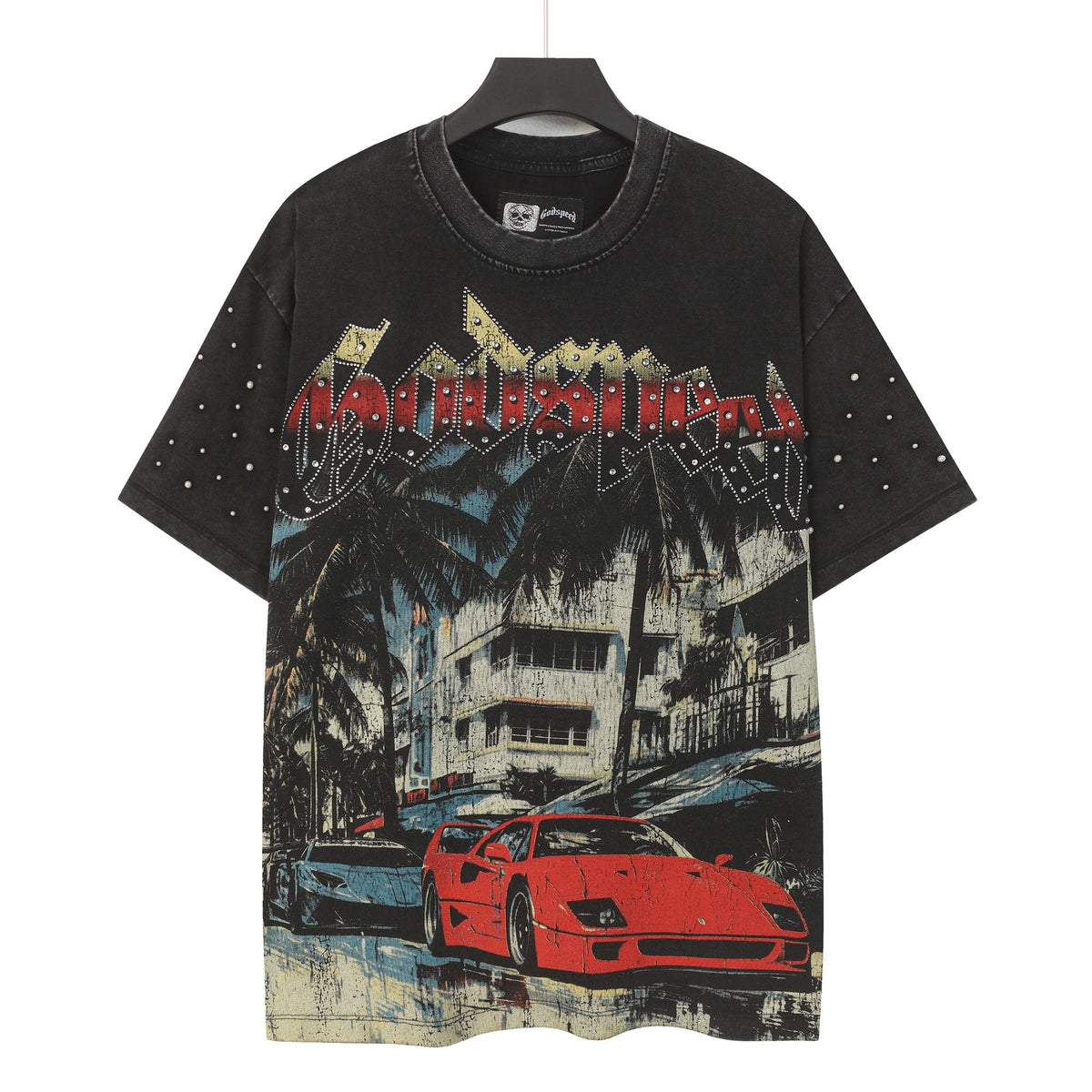 Godspeed Car & Building Graphic Studded-Sleeve T-Shirt ¡ª hero