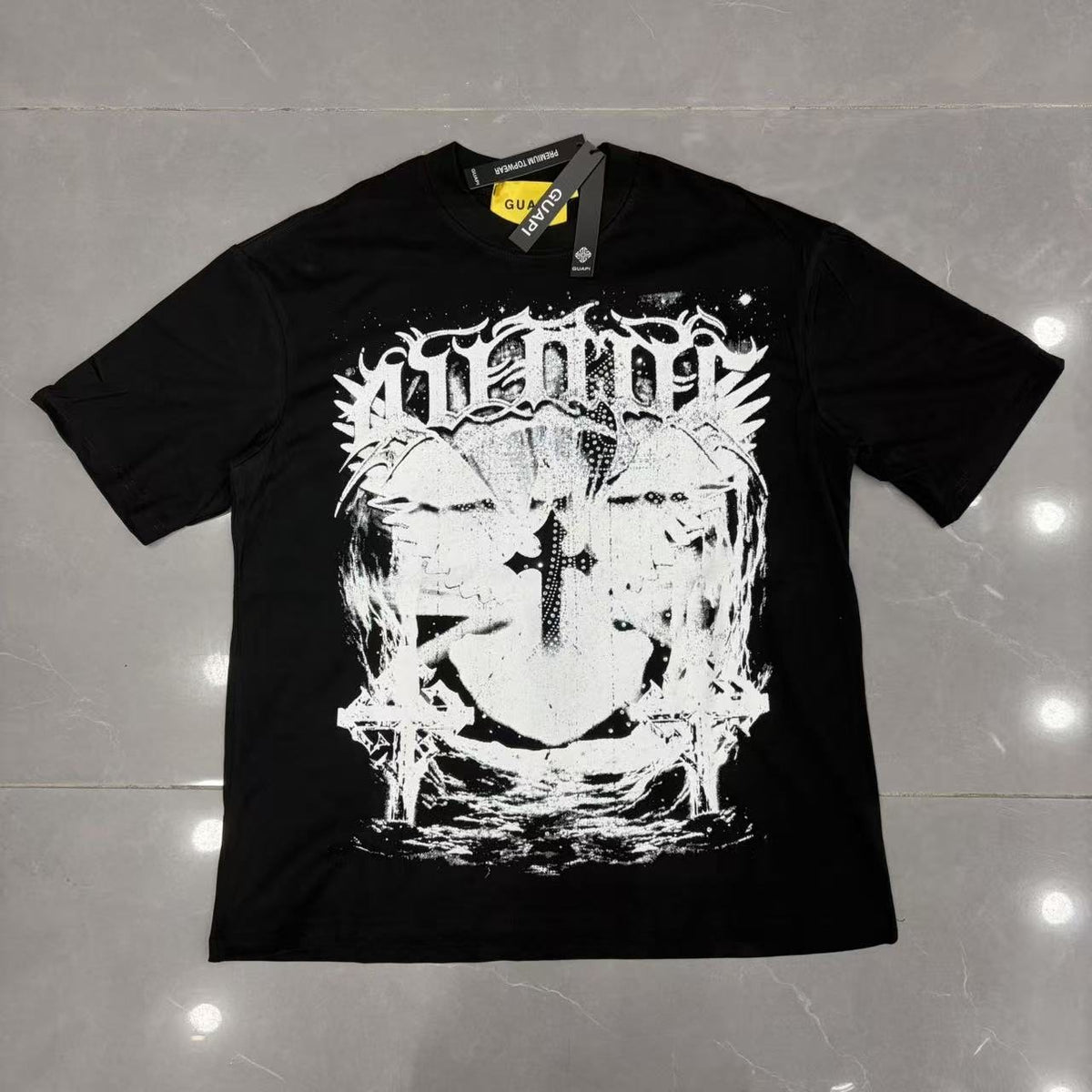 GUAPI Distressed Rhinestone Graphic T-Shirt ¡ª front