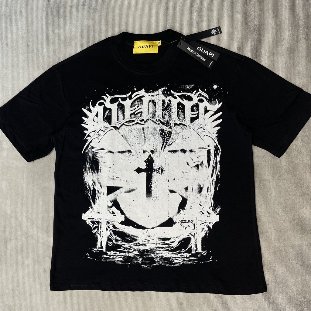 GUAPI Distressed Rhinestone Graphic T-Shirt ¡ª front