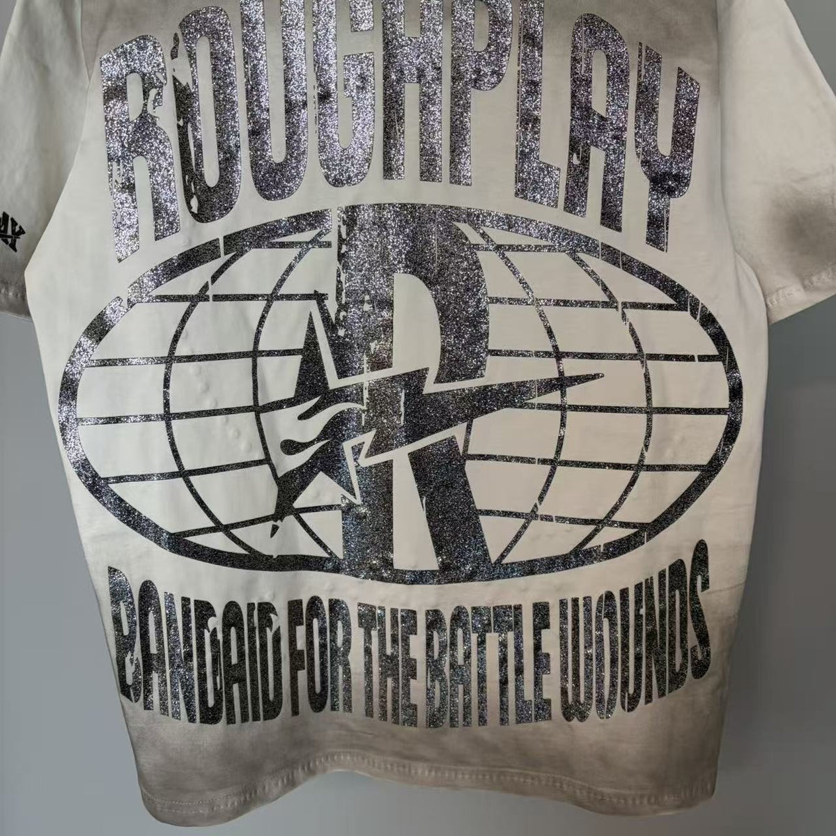 Rough Play Off-White Washed Rhinestone Graphic T-Shirt ¡ª detail