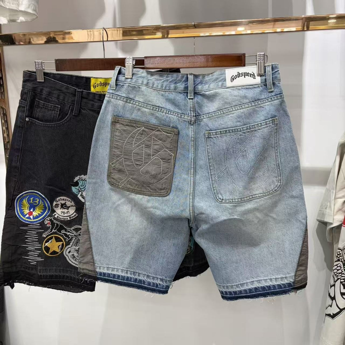 Godspeed Fear No One Patch Denim Shorts ¡ª back