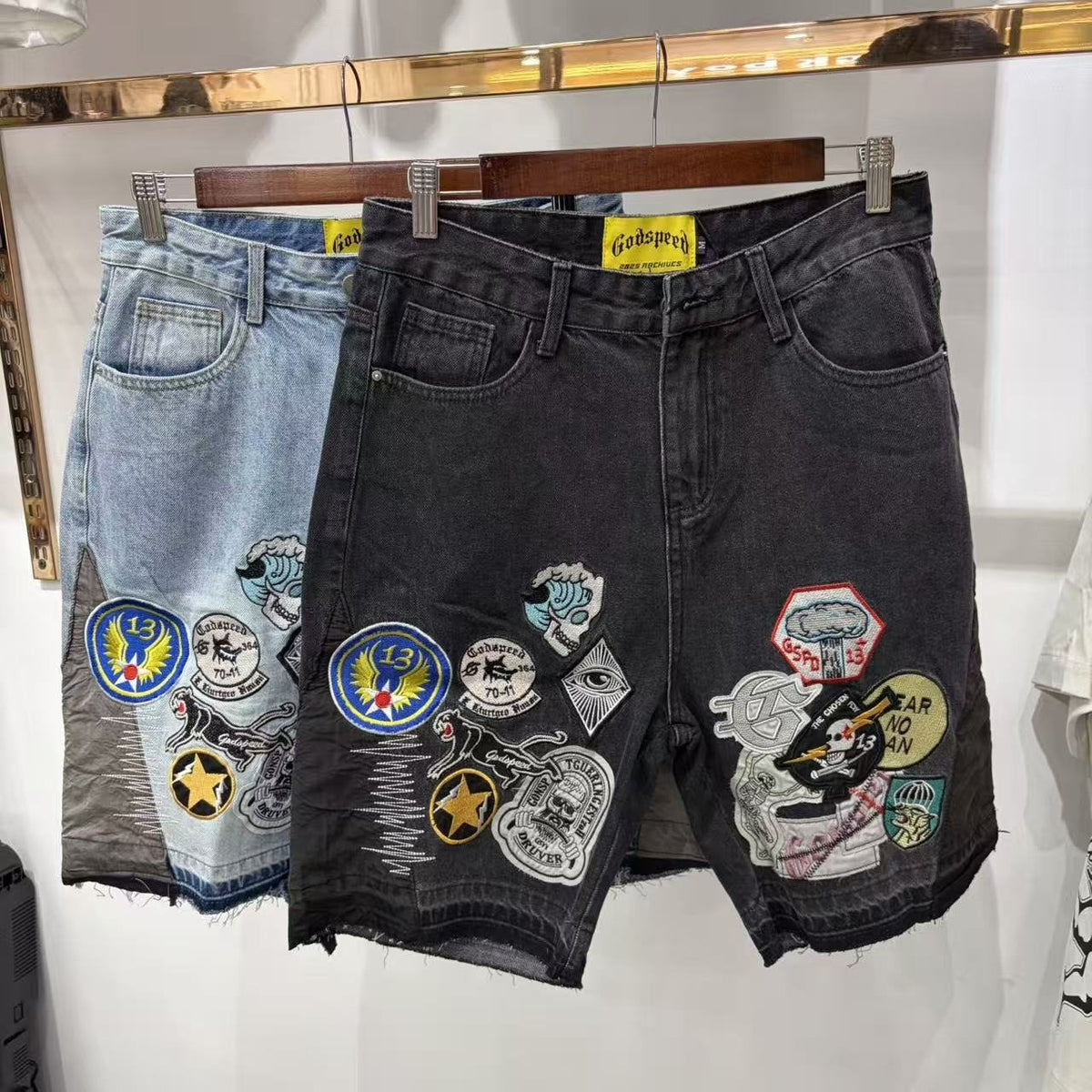 Godspeed Fear No One Patch Denim Shorts ¡ª comparison