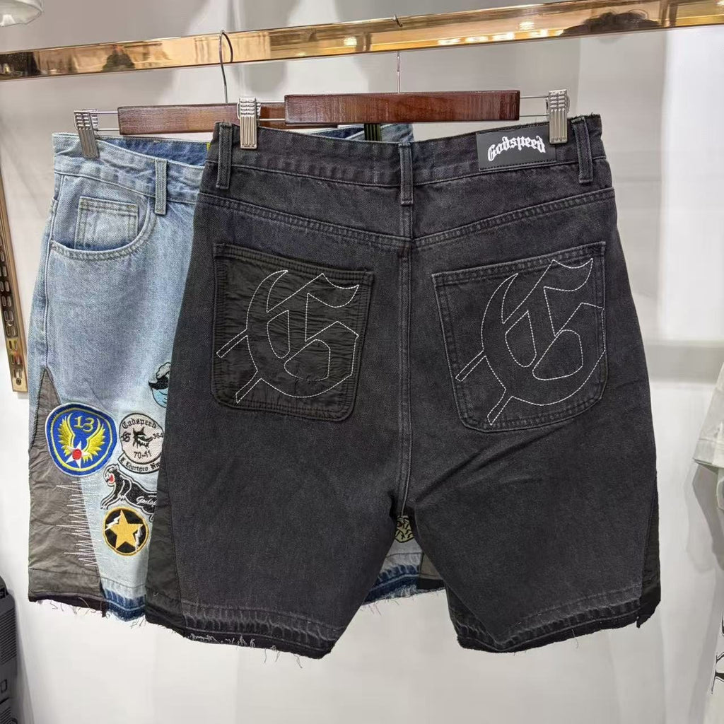 Godspeed Fear No One Patch Denim Shorts ¡ª back