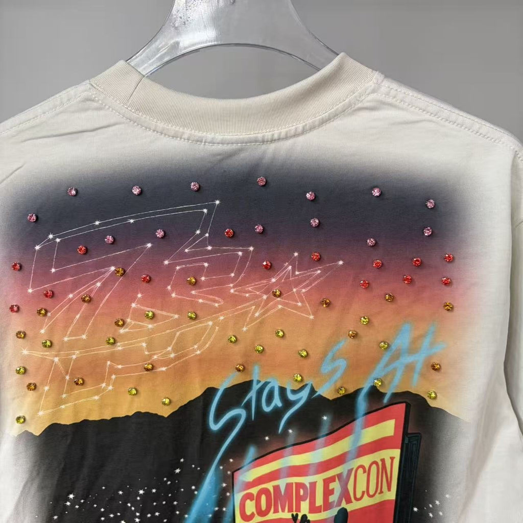TRIPLE SEVENS Cream Rhinestone Graphic Short-Sleeve T-Shirt ¡ª detail