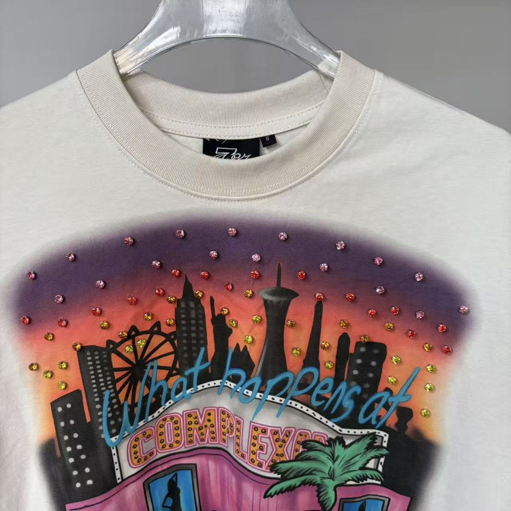 TRIPLE SEVENS Cream Rhinestone Graphic Short-Sleeve T-Shirt ¡ª detail