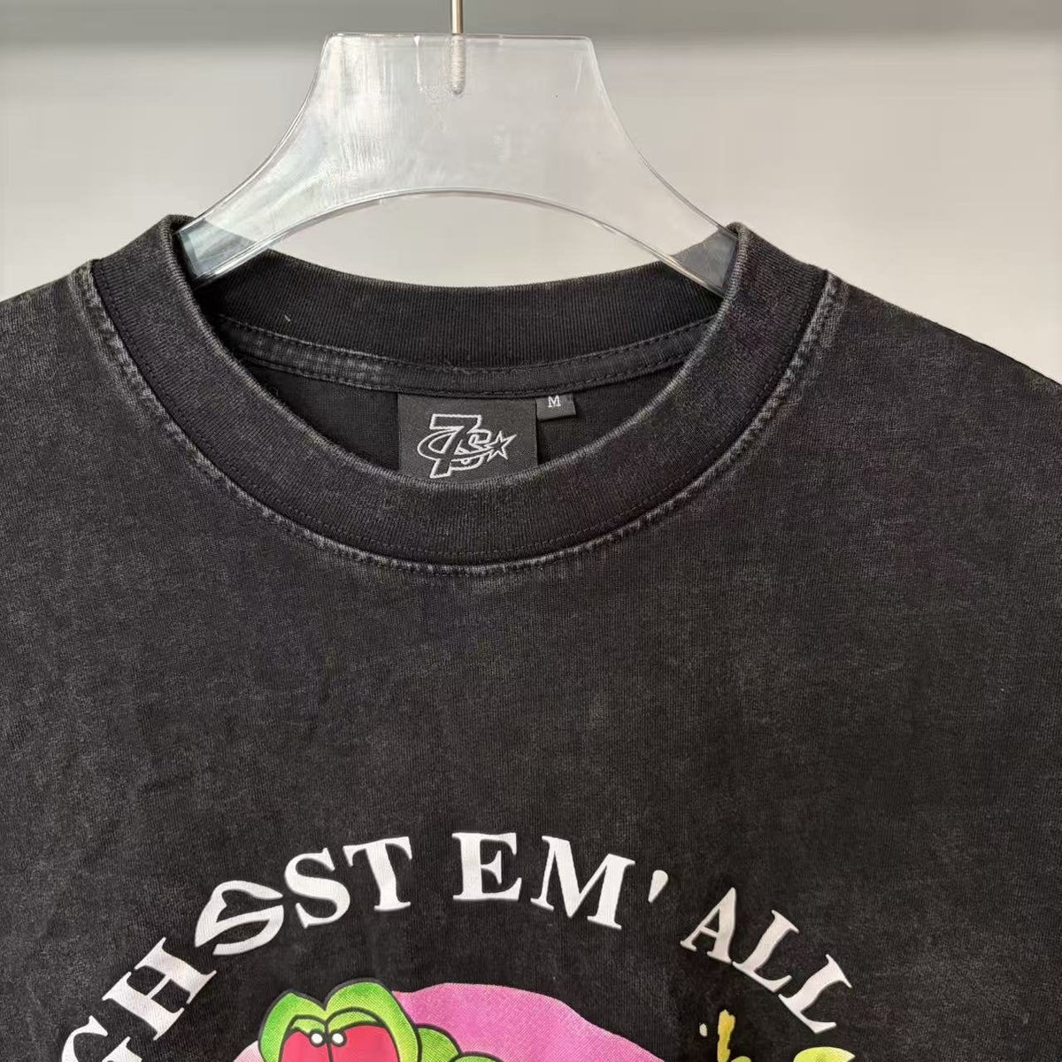 TRIPLE SEVENS Charcoal Ghost Graphic T-Shirt ¡ª neck_label