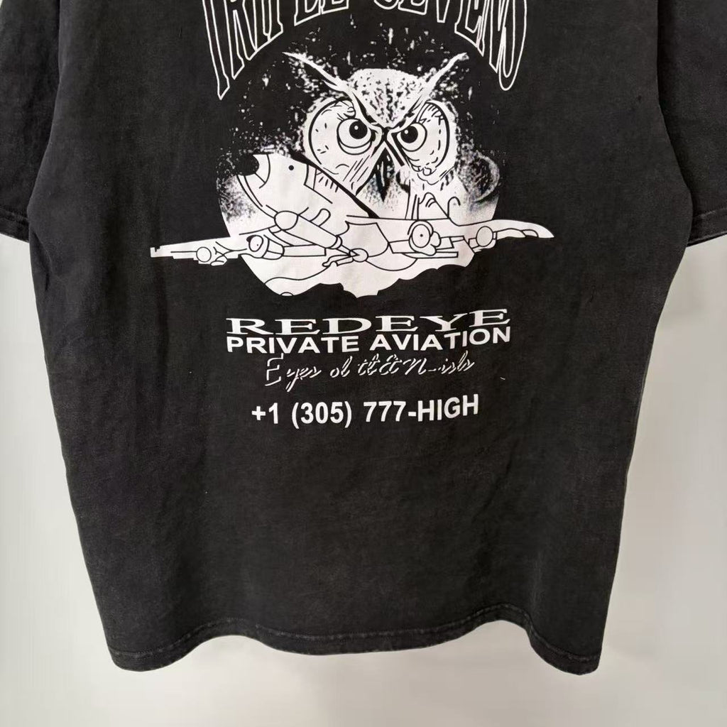 TRIPLE SEVENS Washed Black Front & Back Graphic T-Shirt ¡ª detail