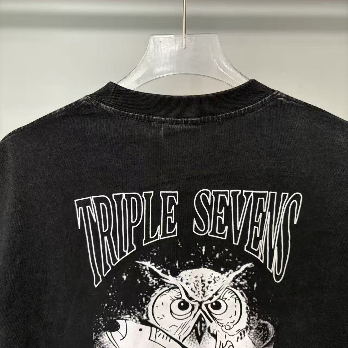 TRIPLE SEVENS Washed Black Front & Back Graphic T-Shirt ¡ª detail