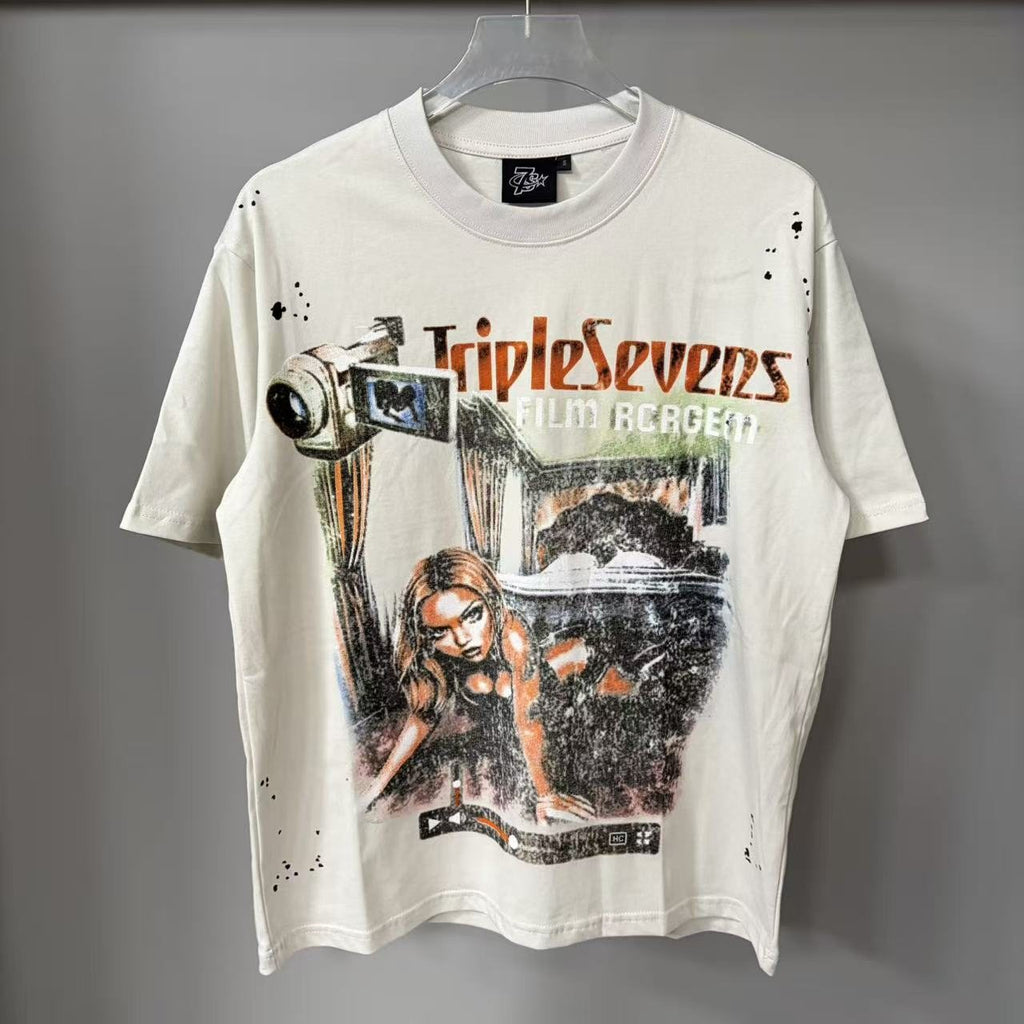 TRIPLE SEVENS Cream Front & Back Graphic T-Shirt ¡ª hero