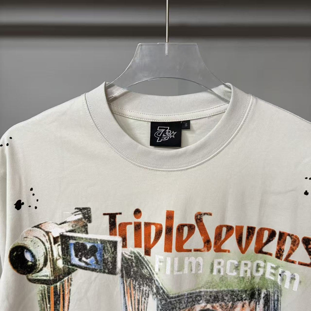 TRIPLE SEVENS Cream Front & Back Graphic T-Shirt ¡ª detail