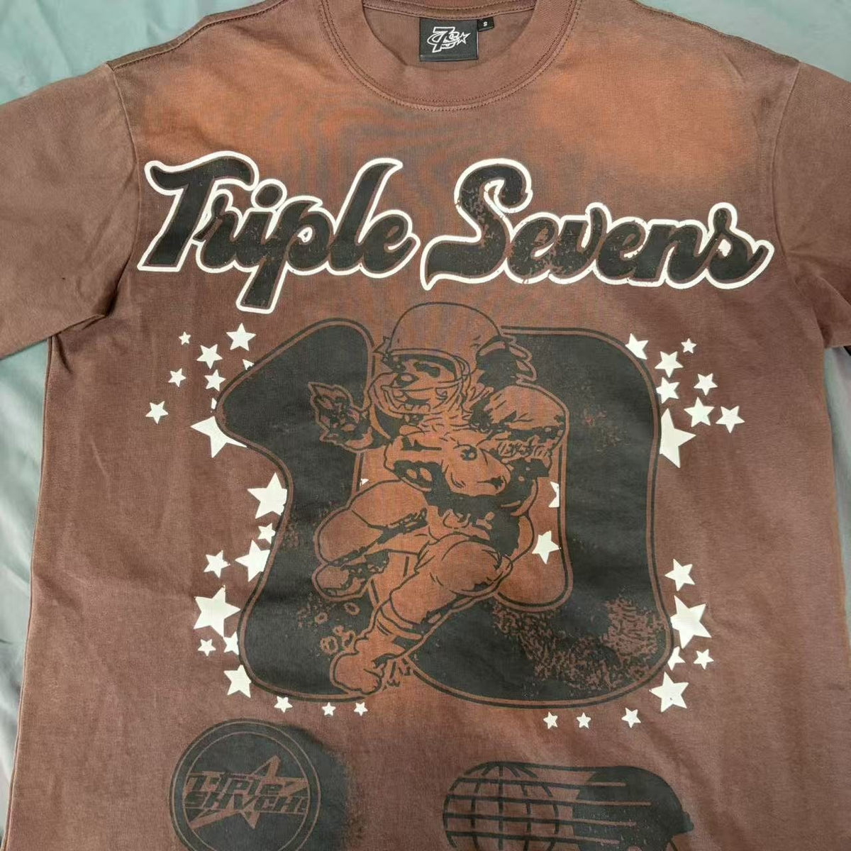 Triple Sevens Brown Front & Back Graphic T-Shirt ¡ª detail