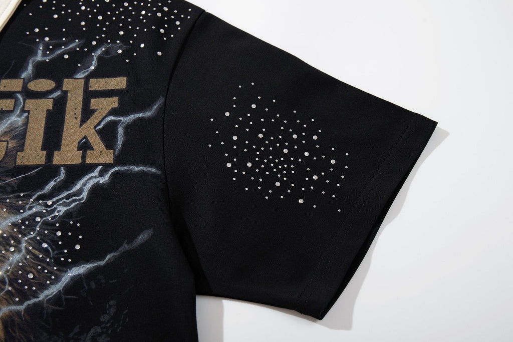 MAJESTIK Black Racing Graphic Polo Shirt ¡ª detail