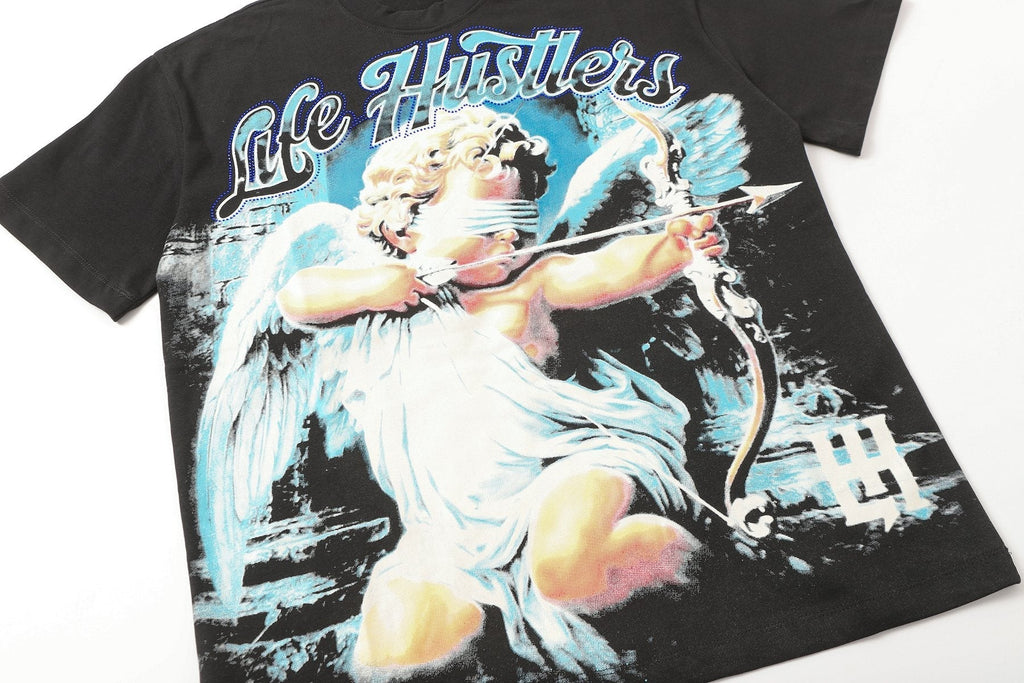 Life Hustlere Blue & White Graphic Black T-Shirt ¡ª detail