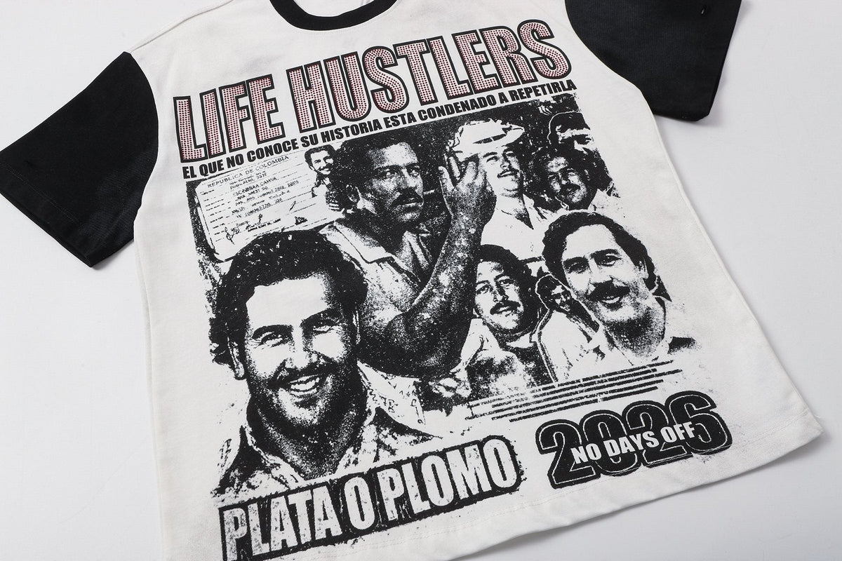 Life Hustlere Contrast-Sleeve Graphic T-Shirt ¡ª front
