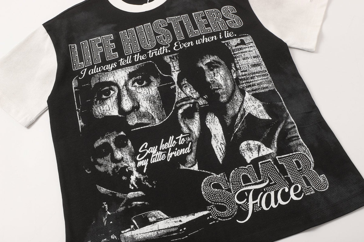 Life Hustlere Rhinestone Graphic Two-Tone T-Shirt ¡ª detail