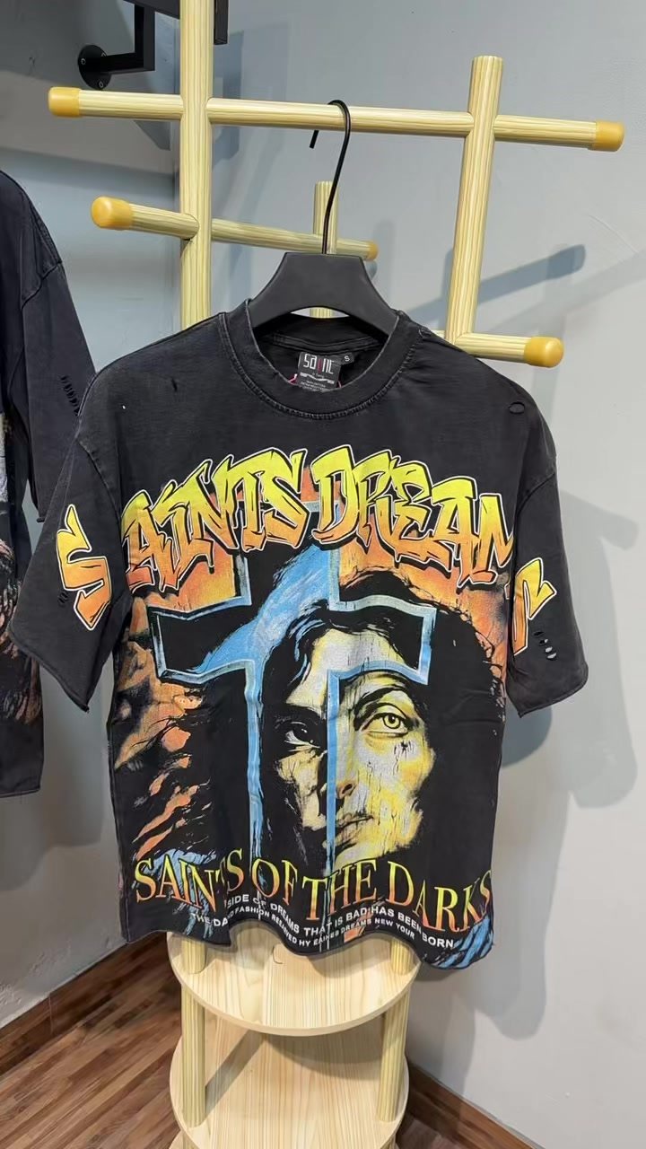 SAINT Washed Black Front & Back Graphic T-Shirt ¡ª context