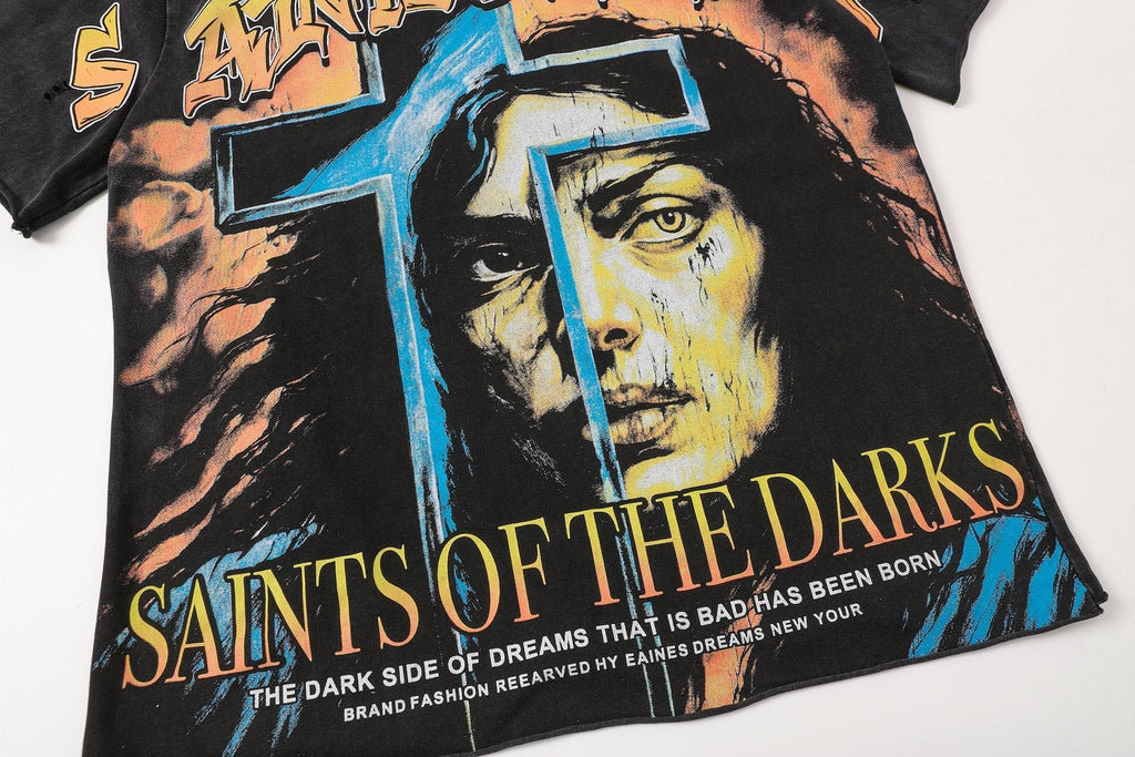 SAINT Washed Black Front & Back Graphic T-Shirt ¡ª detail