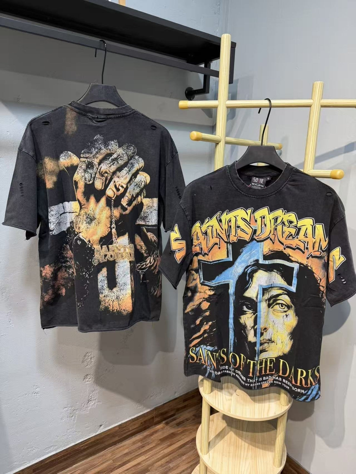 SAINT Washed Black Front & Back Graphic T-Shirt ¡ª context