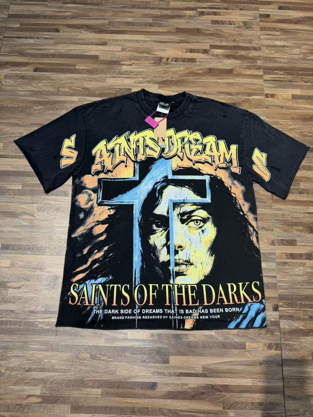 SAINT Washed Black Front & Back Graphic T-Shirt ¡ª front