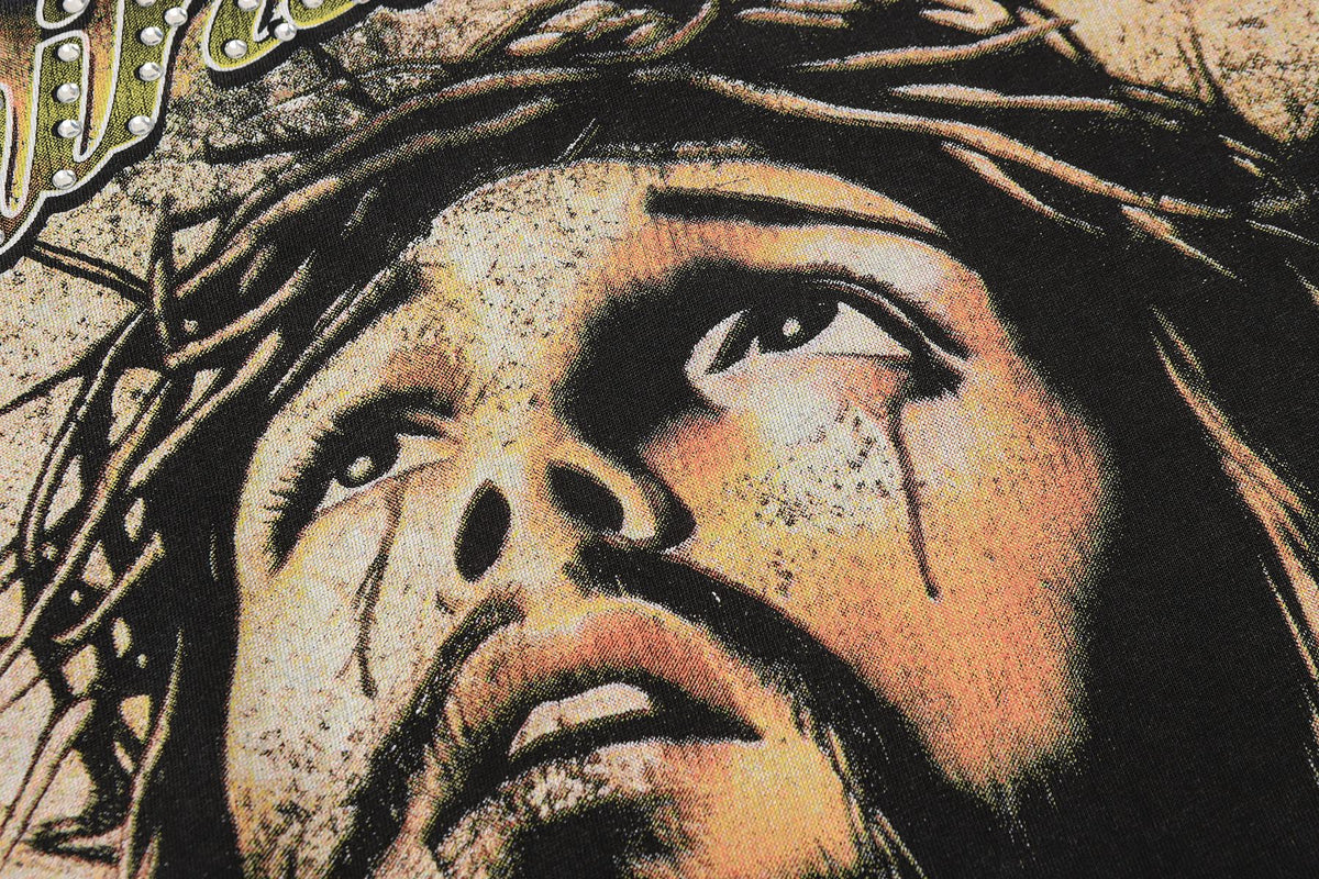SAINT Jesus Graphic Washed Black T-Shirt ¡ª detail
