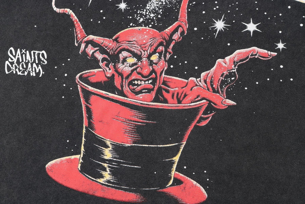 SAINT Washed Black Magician Devil Graphic T-Shirt ¡ª detail