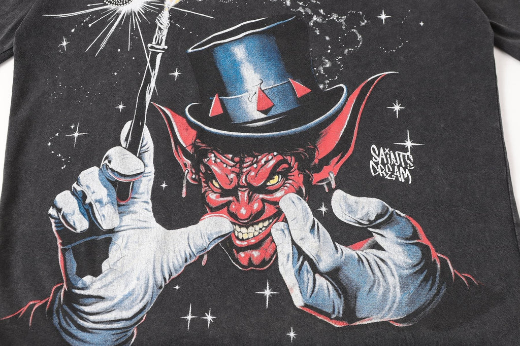 SAINT Washed Black Magician Devil Graphic T-Shirt ¡ª detail