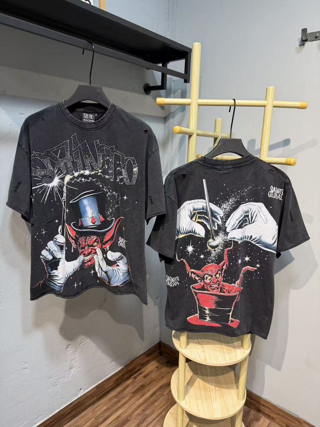 SAINT Washed Black Magician Devil Graphic T-Shirt ¡ª context