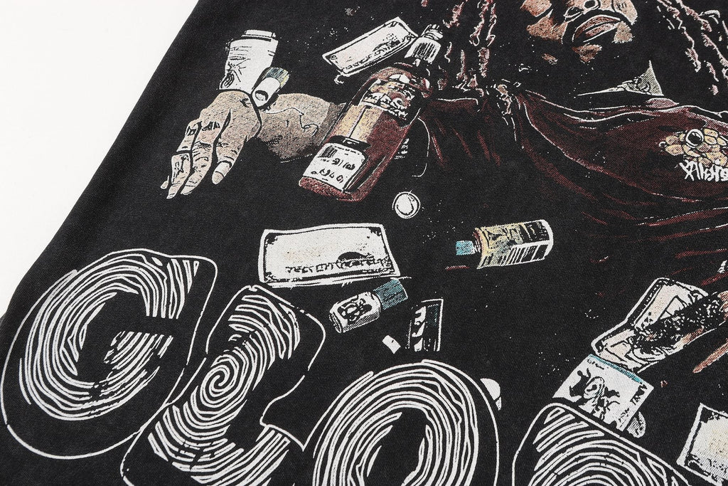 SAINT Free Alcohol Washed Black Graphic T-Shirt ¡ª detail