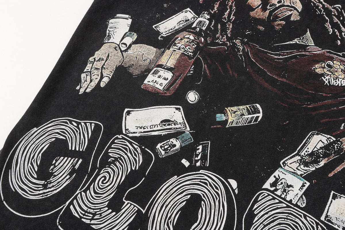 SAINT Free Alcohol Washed Black Graphic T-Shirt ¡ª detail