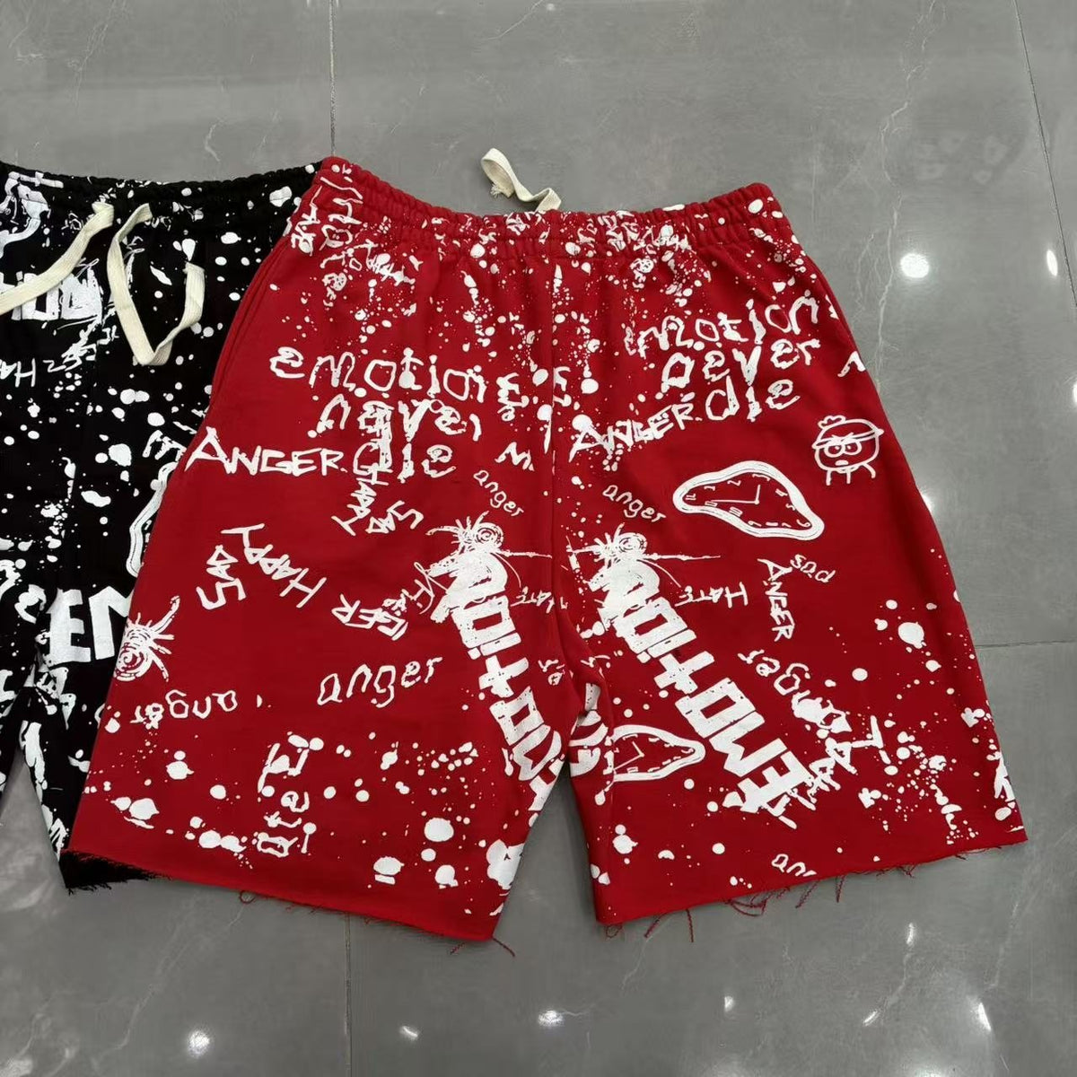 MIXED EMOTION Graffiti Paint Splatter Drawstring Shorts ¡ª back