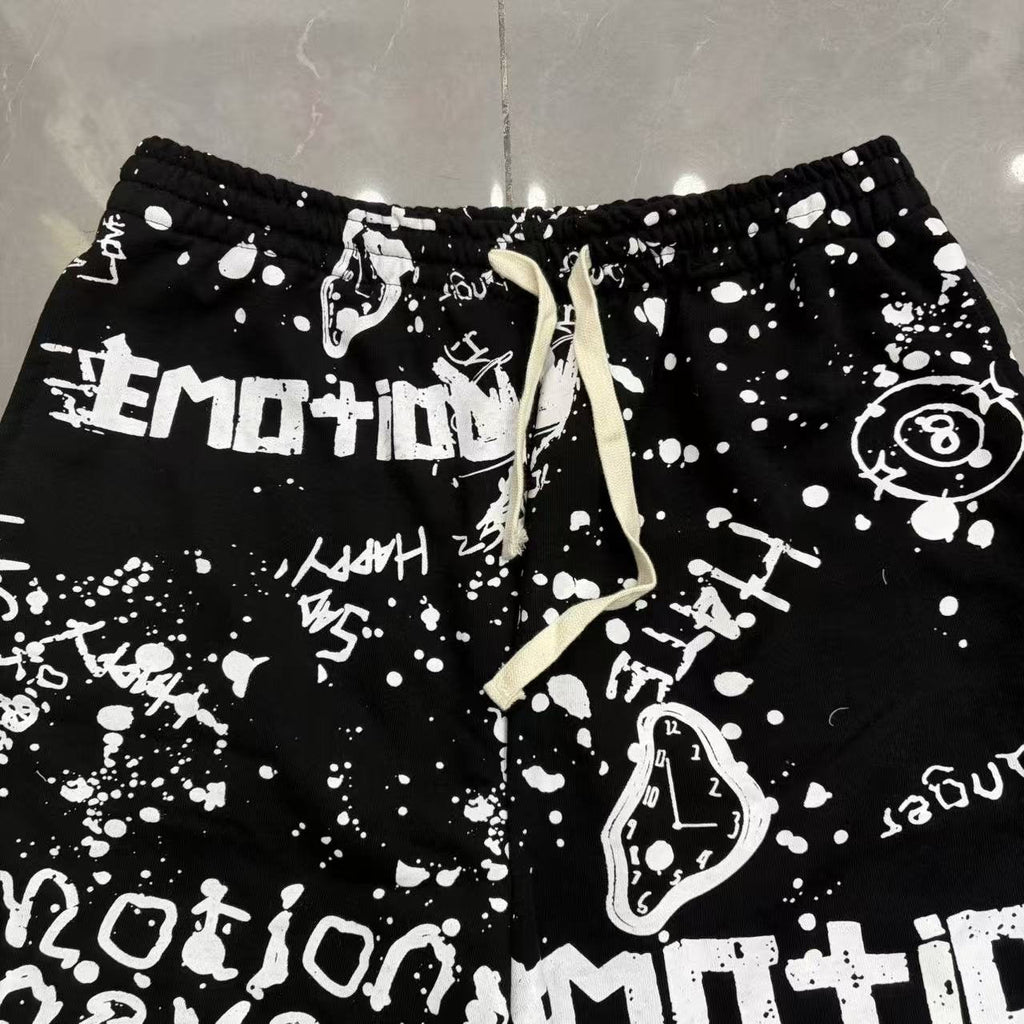 MIXED EMOTION Graffiti Paint Splatter Drawstring Shorts ¡ª fabric_closeup