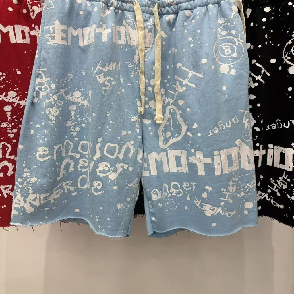 MIXED EMOTION Graffiti Paint Splatter Drawstring Shorts ¡ª front