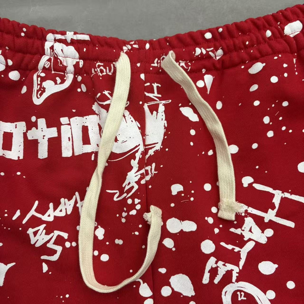 MIXED EMOTION Graffiti Paint Splatter Drawstring Shorts ¡ª fabric_closeup