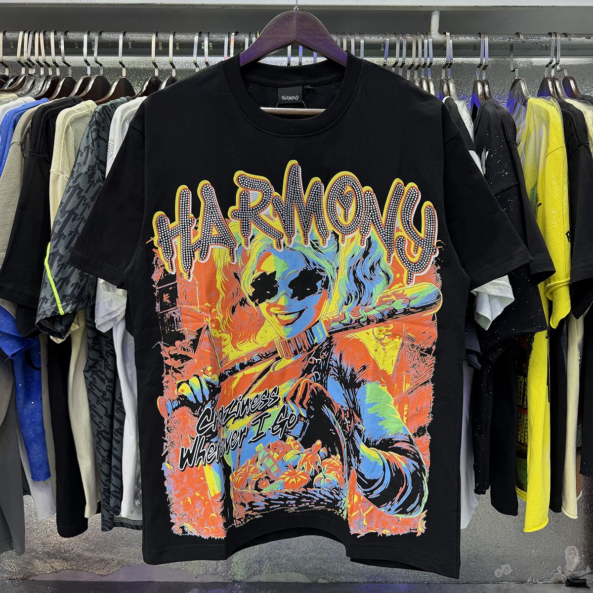 HARMONY Baseball Player Rhinestone Graphic T-Shirt ¡ª context