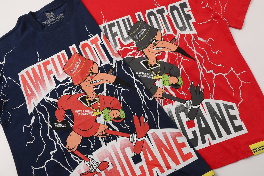 THAT'S A AWFUL LOT OF COUGH SYRUP Lightning Cartoon Graphic T-Shirt ¡ª detail