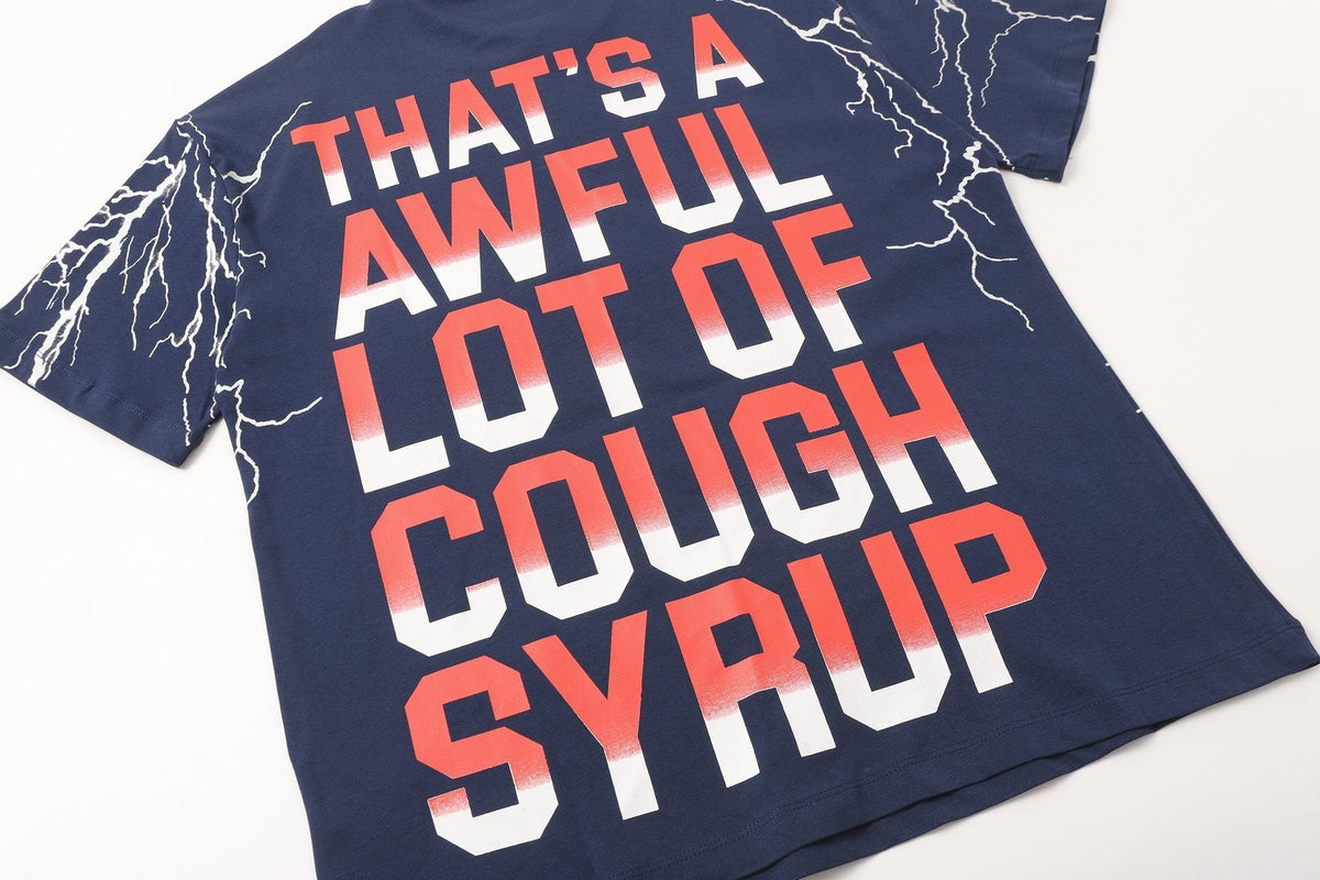 THAT'S A AWFUL LOT OF COUGH SYRUP Lightning Cartoon Graphic T-Shirt ¡ª detail