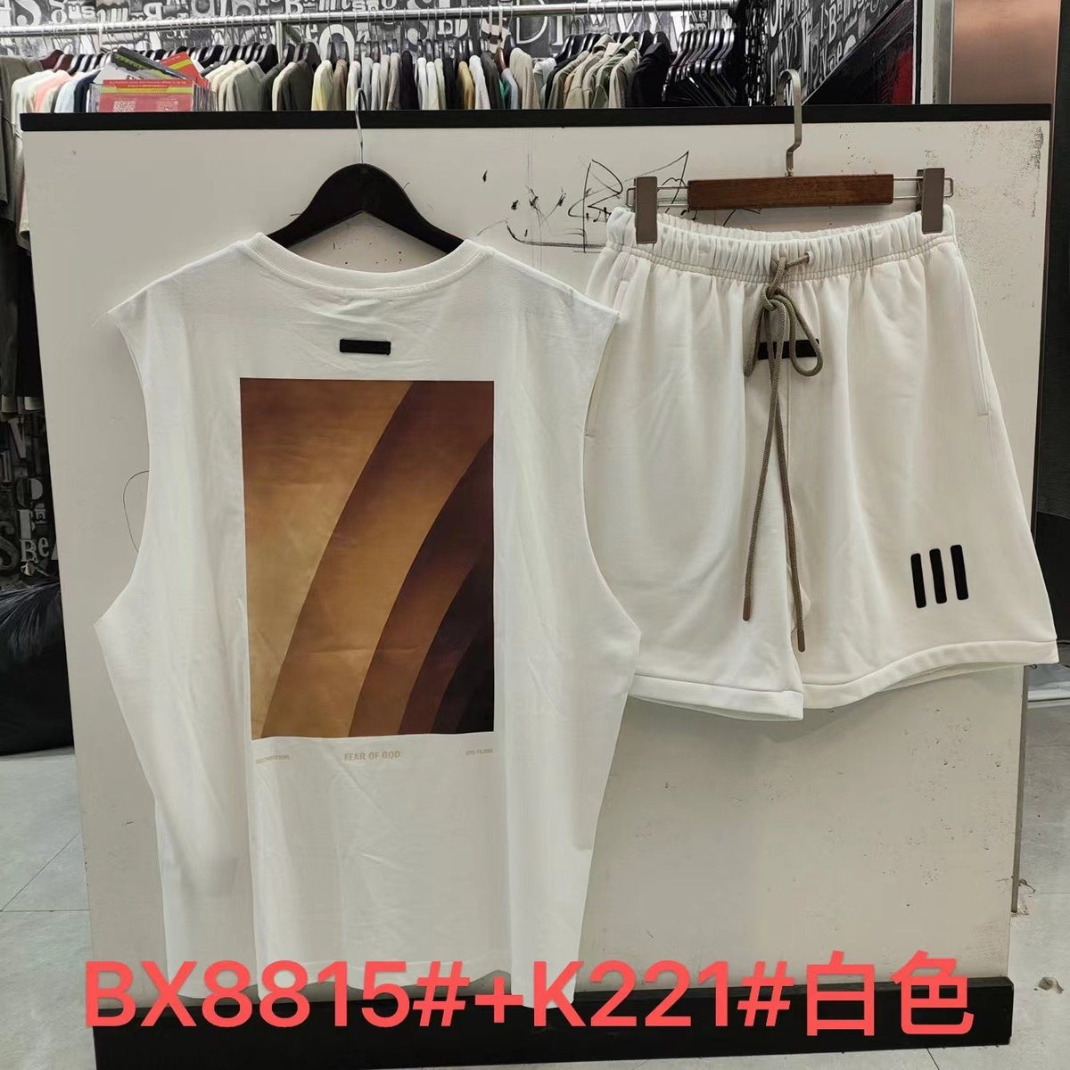 ESSENTIALS Three-Bar Sleeveless Shorts Set ¡ª back