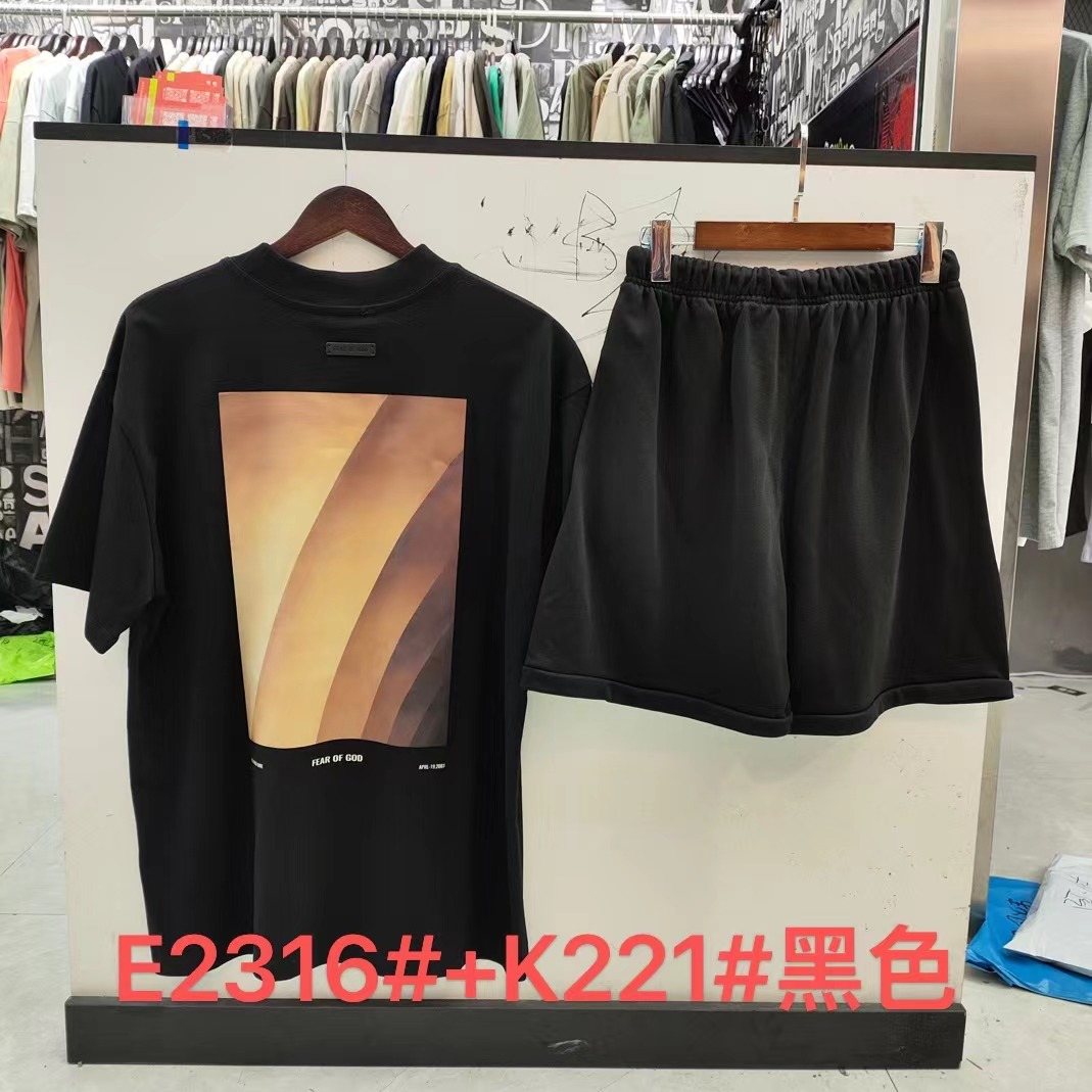 ESSENTIALS Three-Bar Graphic T-Shirt and Shorts Set ¡ª back