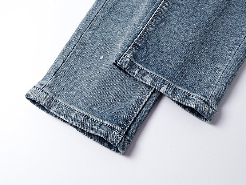 R+A Light Blue Paint-Splatter Patchwork Jeans ¡ª detail