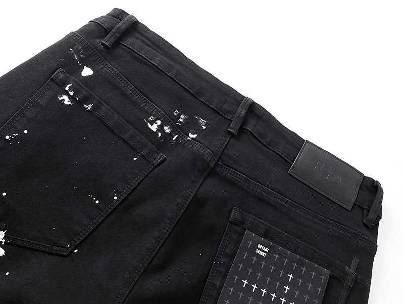 R+A Rest in Peace Cross Patch Paint-Splatter Jeans ¡ª detail