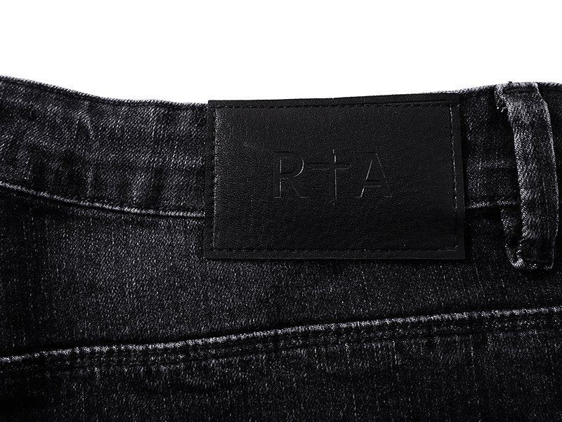 R+A Washed Black Distressed Logo Detail Jeans ¡ª detail