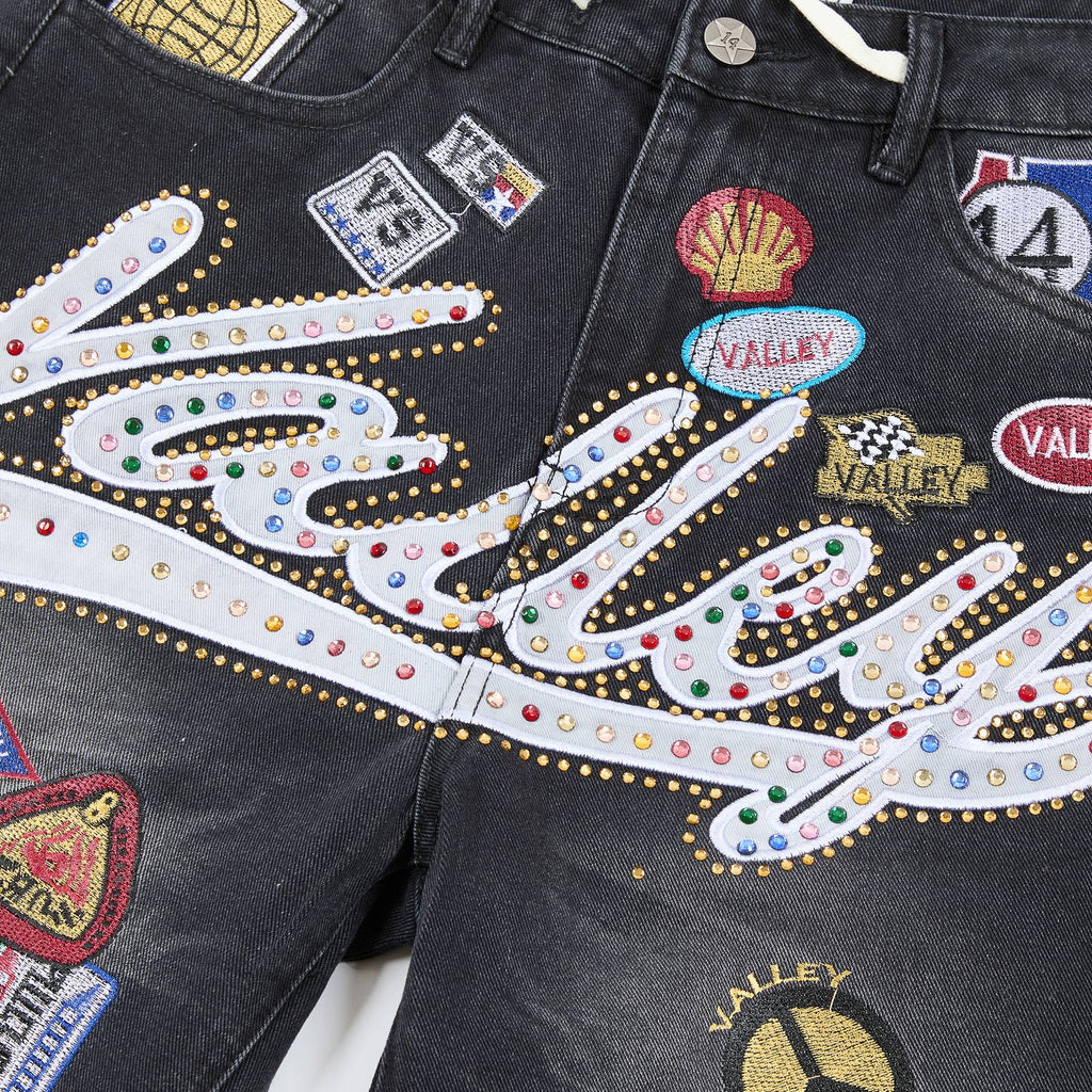 VALE 1980s Patch Rhinestone Denim Shorts ¡ª detail