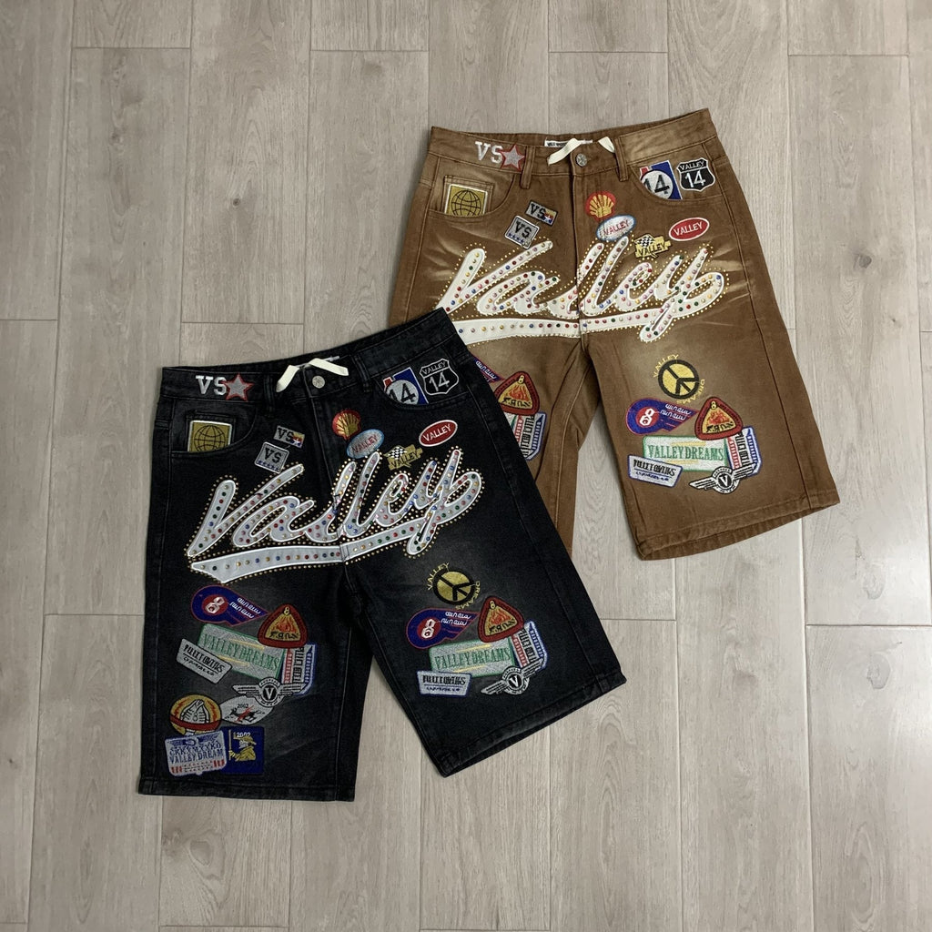 VALE 1980s Patch Rhinestone Denim Shorts ¡ª comparison